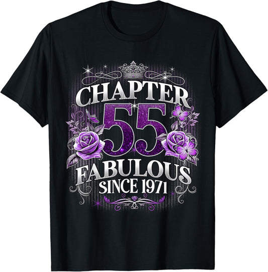 Chapter 55 Fabulous Since 1971 Roses 55th Birthday Women T-Shirt - T-Shirt | Black