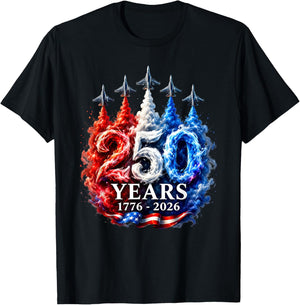 250 Years Jets Patriotic Fighter Flyover USA Anniversary T-Shirt - T-Shirt | Black