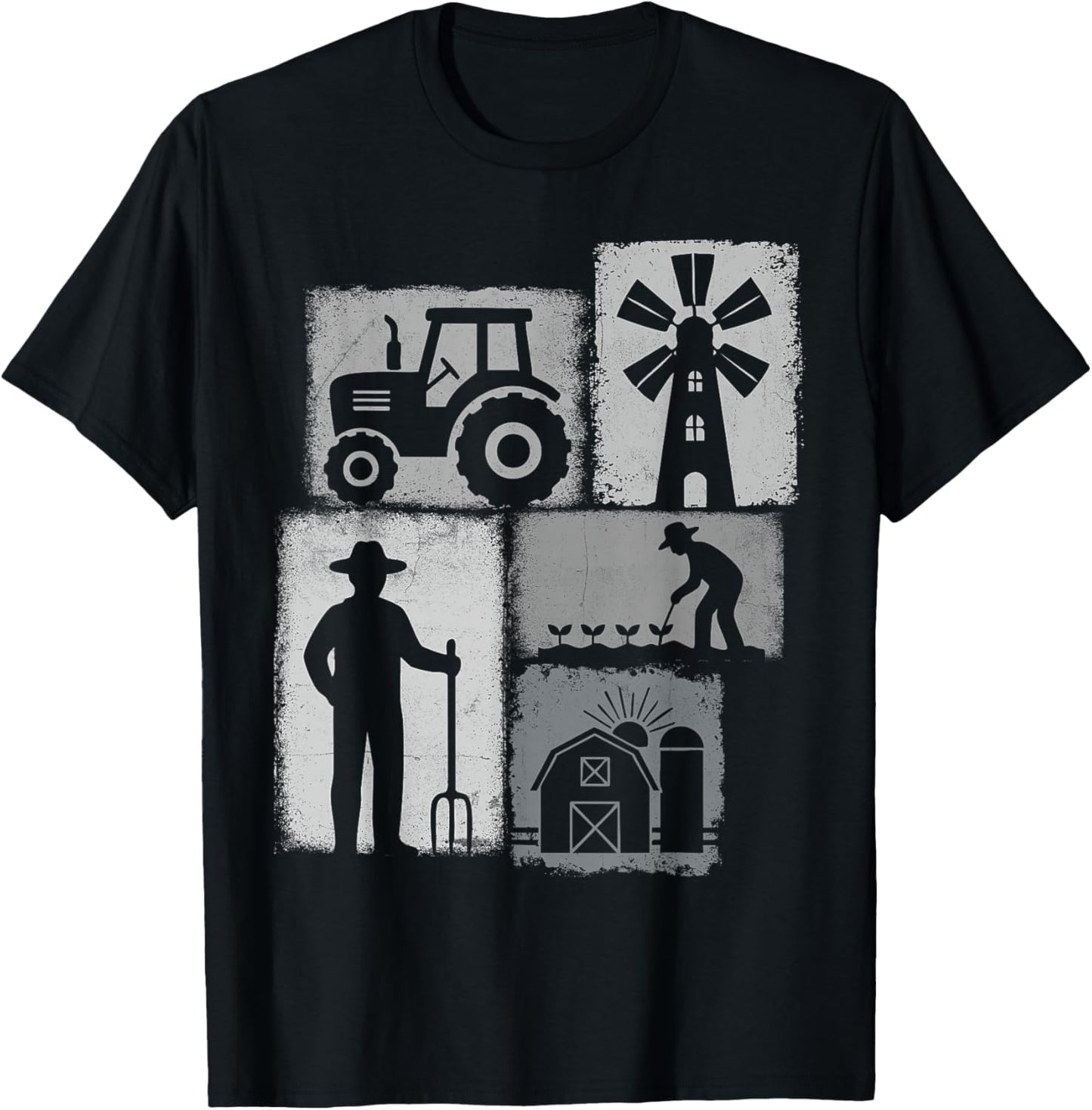 Farmer Vintage Collage Farming Men Rancher Cowboy Farm Owner T-Shirt - T-Shirt | Black