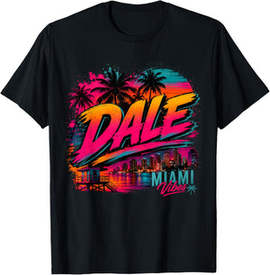 Dale Miami Retro Sunset Pitbull Streetwear Style T-Shirt - T-Shirt | Black