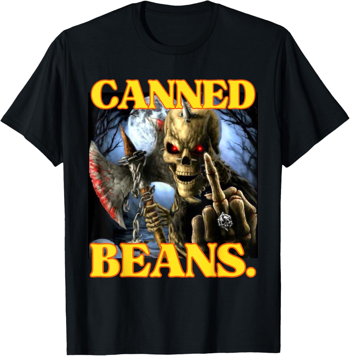 Canned Beans Enjoyer Funny Cringe Hard Skeleton Meme T-Shirt - T-Shirt | Black