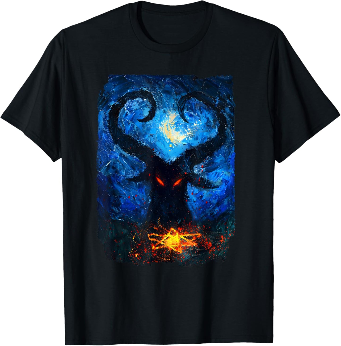 Occult Baphomet Starry Nights Goat Pentagram T-Shirt - T-Shirt | Black