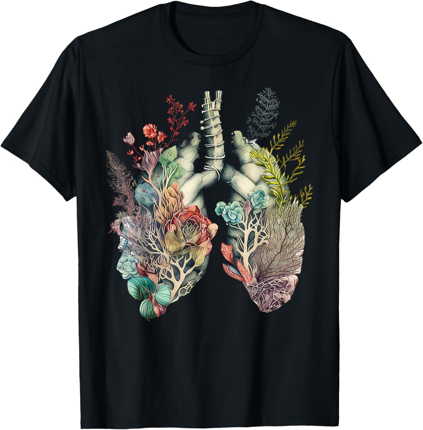 Anatomy Floral Lung RT Respiratory Therapy Pulmonologist T-Shirt - T-Shirt | Black