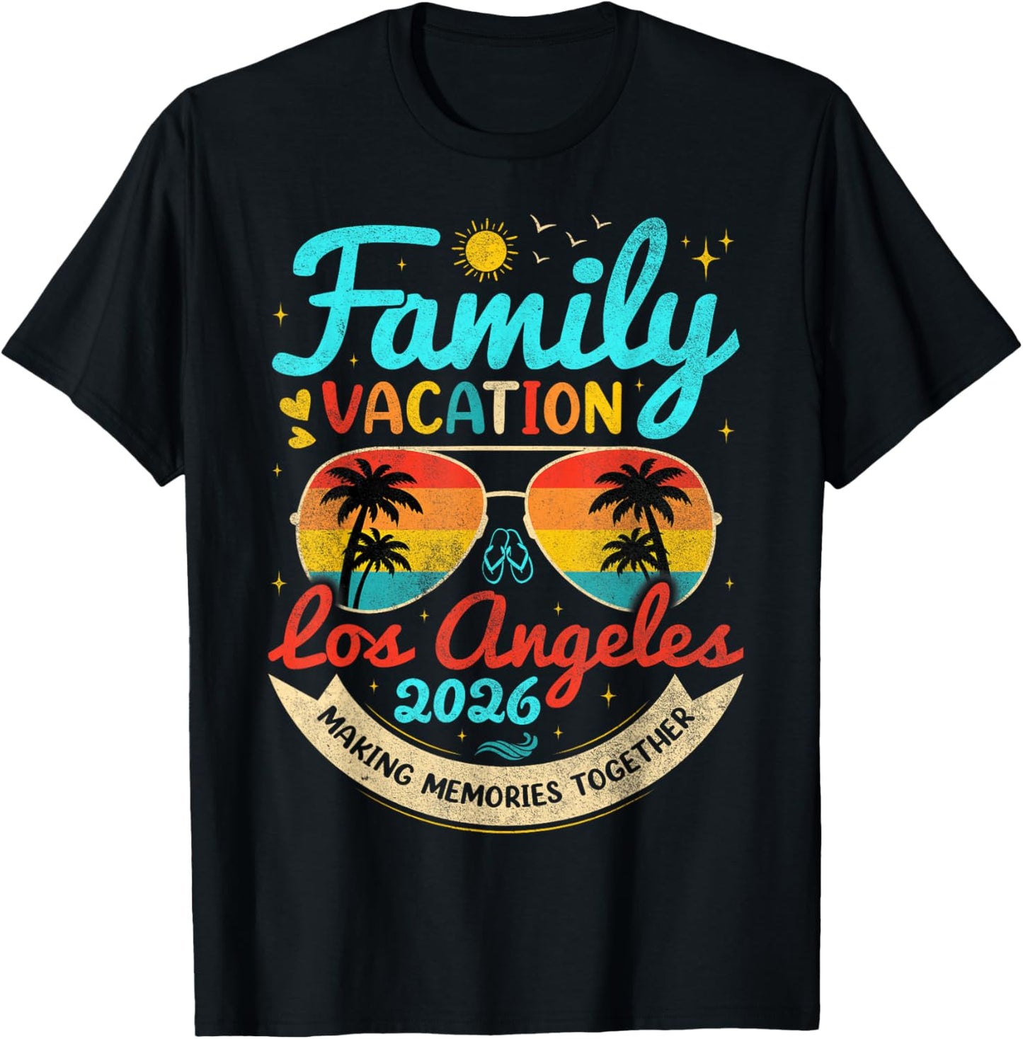 Vintage Family Vacation Los Angeles 2026 California Group T-Shirt - T-Shirt | Black