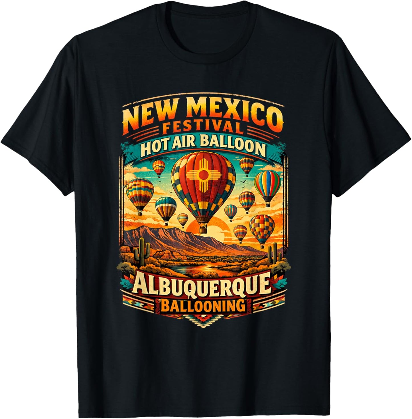 Albuquerque Hot Air Balloon New Mexico Fiesta Sunset Art T-Shirt - T-Shirt | Black