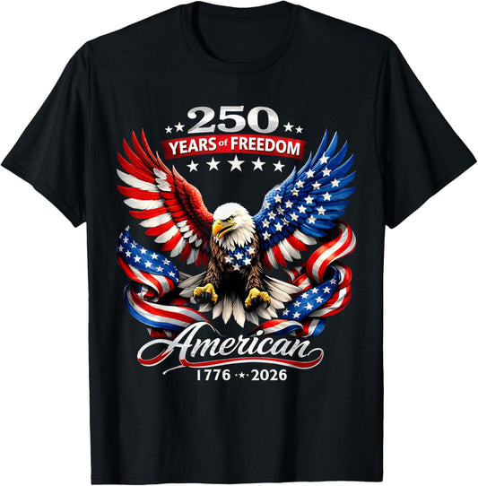 250 Years American Flag Anniversary USA 250th Birthday T-Shirt - T-Shirt | Black