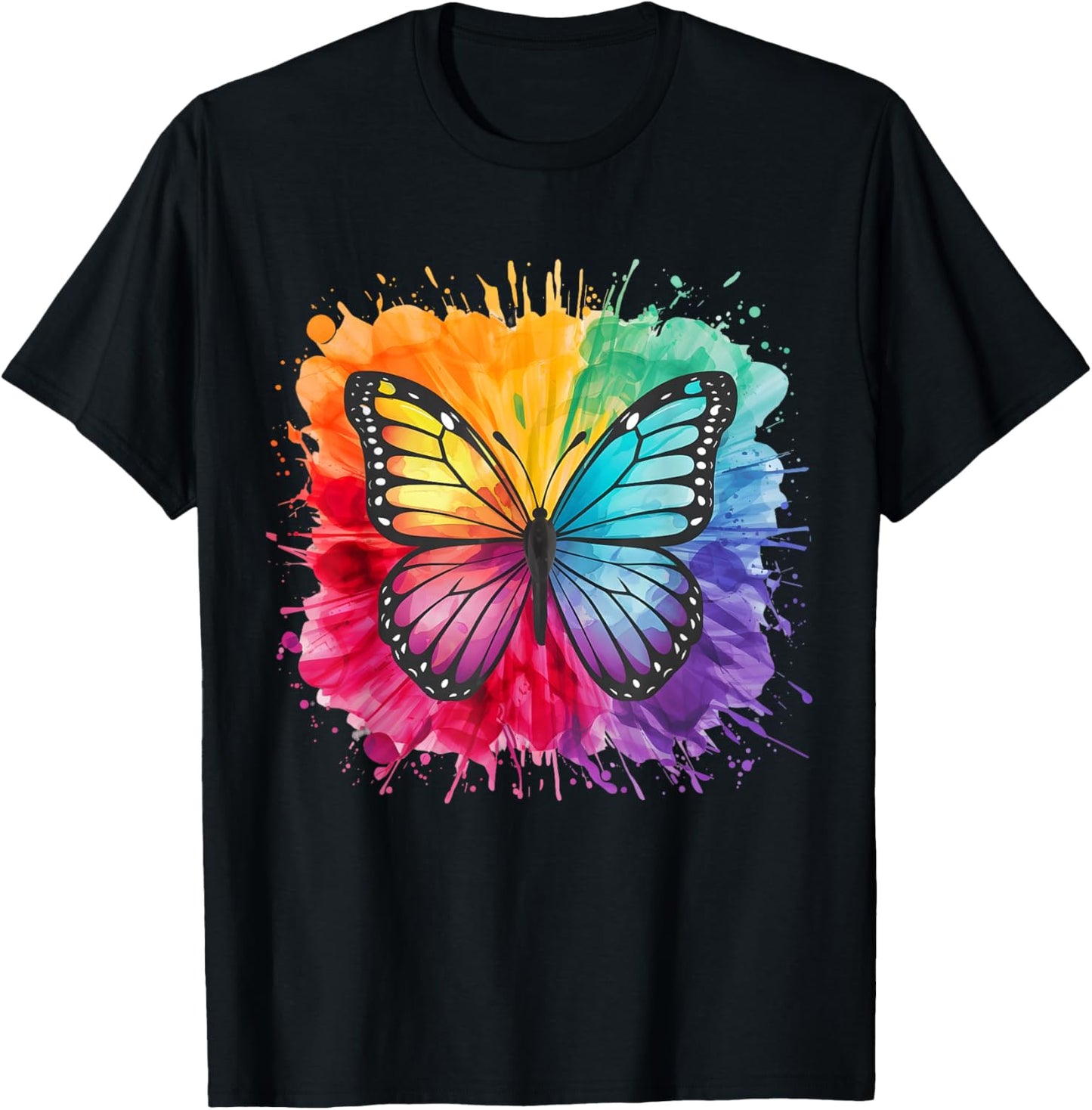 Butterfly Lover Colorful Watercolor Butterflies Butterfly T-Shirt - T-Shirt | Black