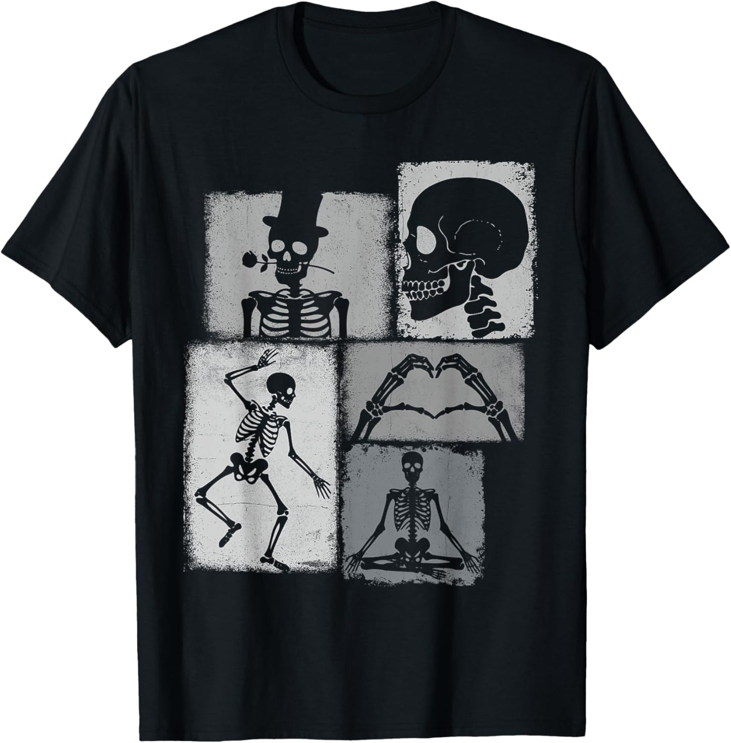 Skeleton Vintage Collage Horror Lover T-Shirt - T-Shirt | Black