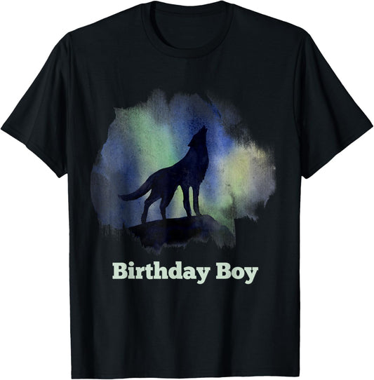 Birthday Wolf Boy Man Howling Wolves Teen 8-10 years boys T-Shirt - T-Shirt | Black
