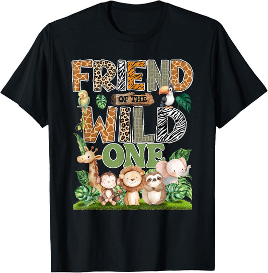 Friend of The Wild One 1St Birthday Kids Safari Jungle T-Shirt - T-Shirt | Black