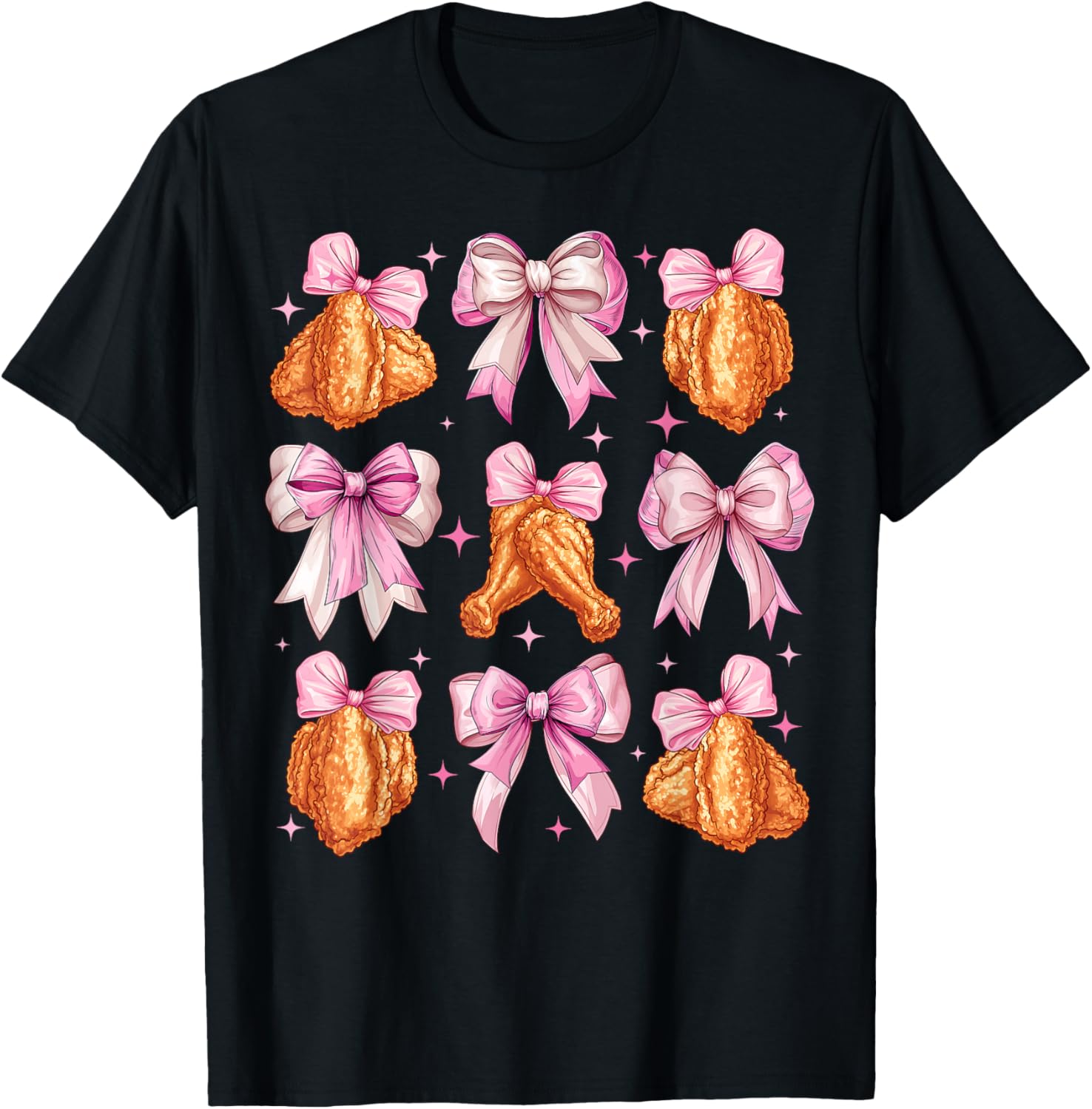 Coquette Bow Chicken Wings Girl Mom Pink Mother's Day T-Shirt - T-Shirt | Black