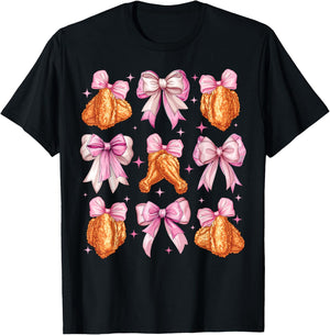 Coquette Bow Chicken Wings Girl Mom Pink Mother's Day T-Shirt - T-Shirt | Black