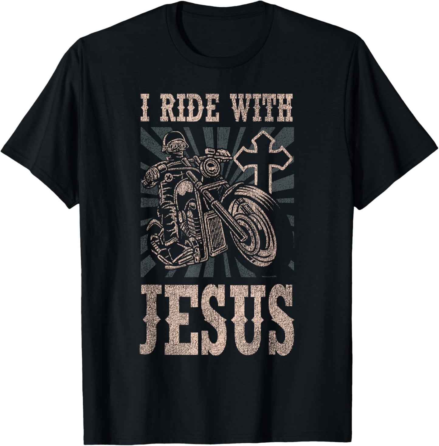 Classic Christian Motorcycle Biker I Ride With Jesus T-Shirt - T-Shirt | Black