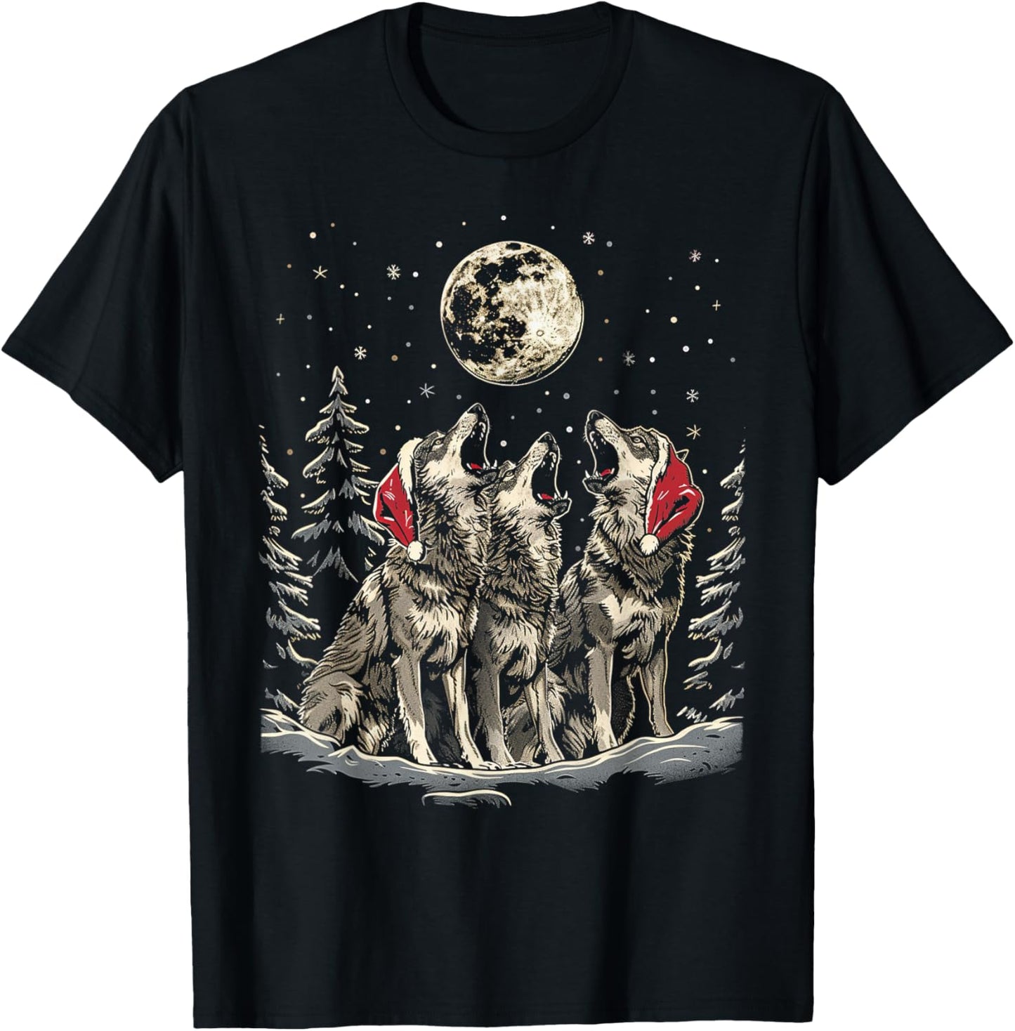 Wolf - Funny Merry Christmas Santa Matching Family Holiday T-Shirt - T-Shirt | Black