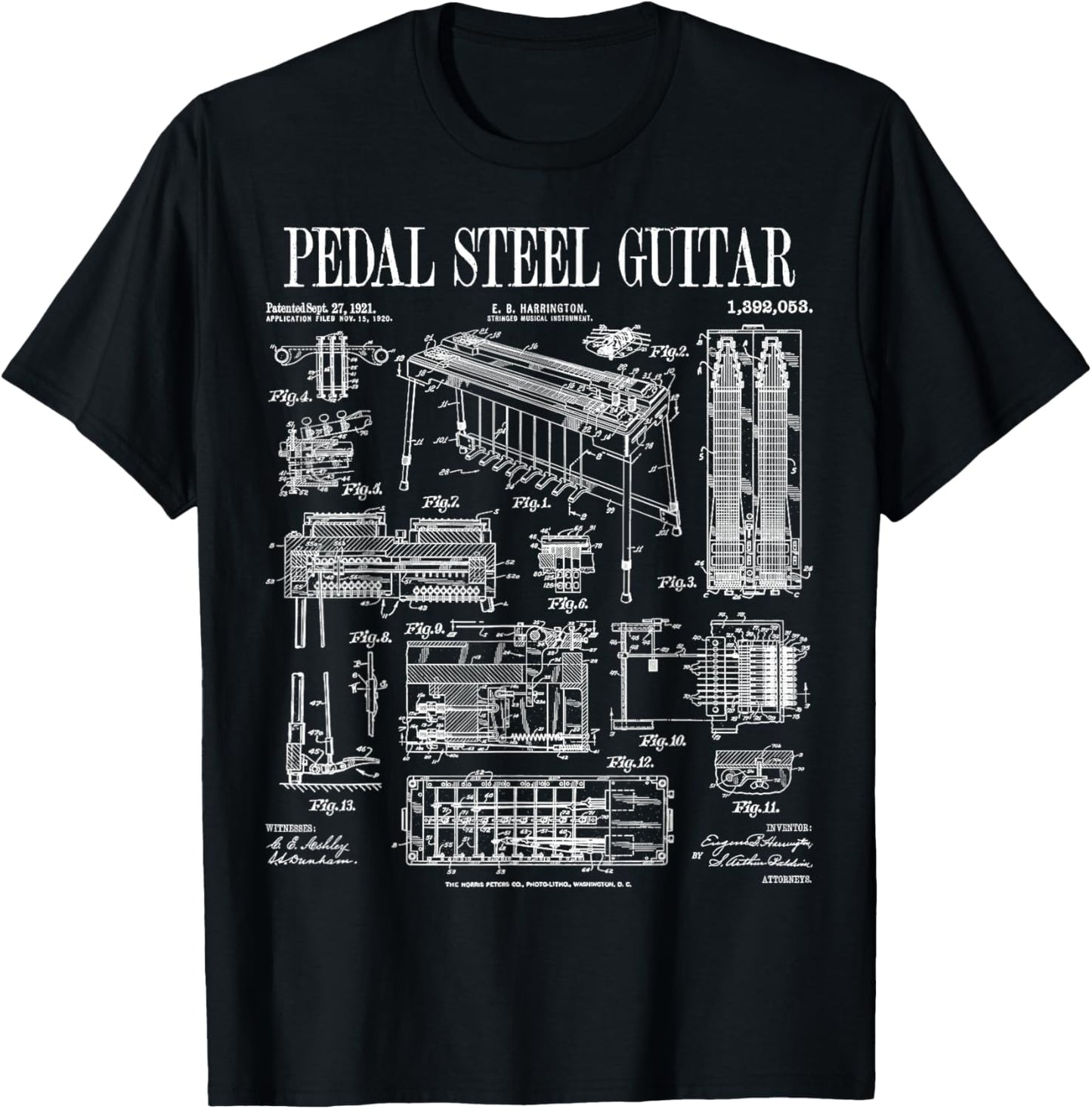 Pedal Steel Guitar Player Guitarist Funny Vintage Patent T-Shirt - T-Shirt | Black