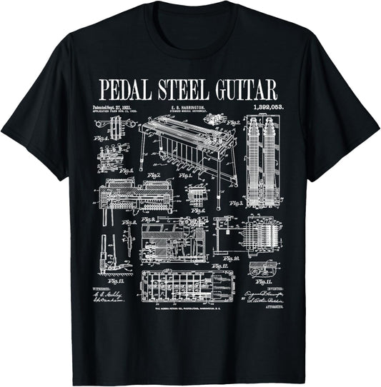 Pedal Steel Guitar Player Guitarist Funny Vintage Patent T-Shirt - T-Shirt | Black
