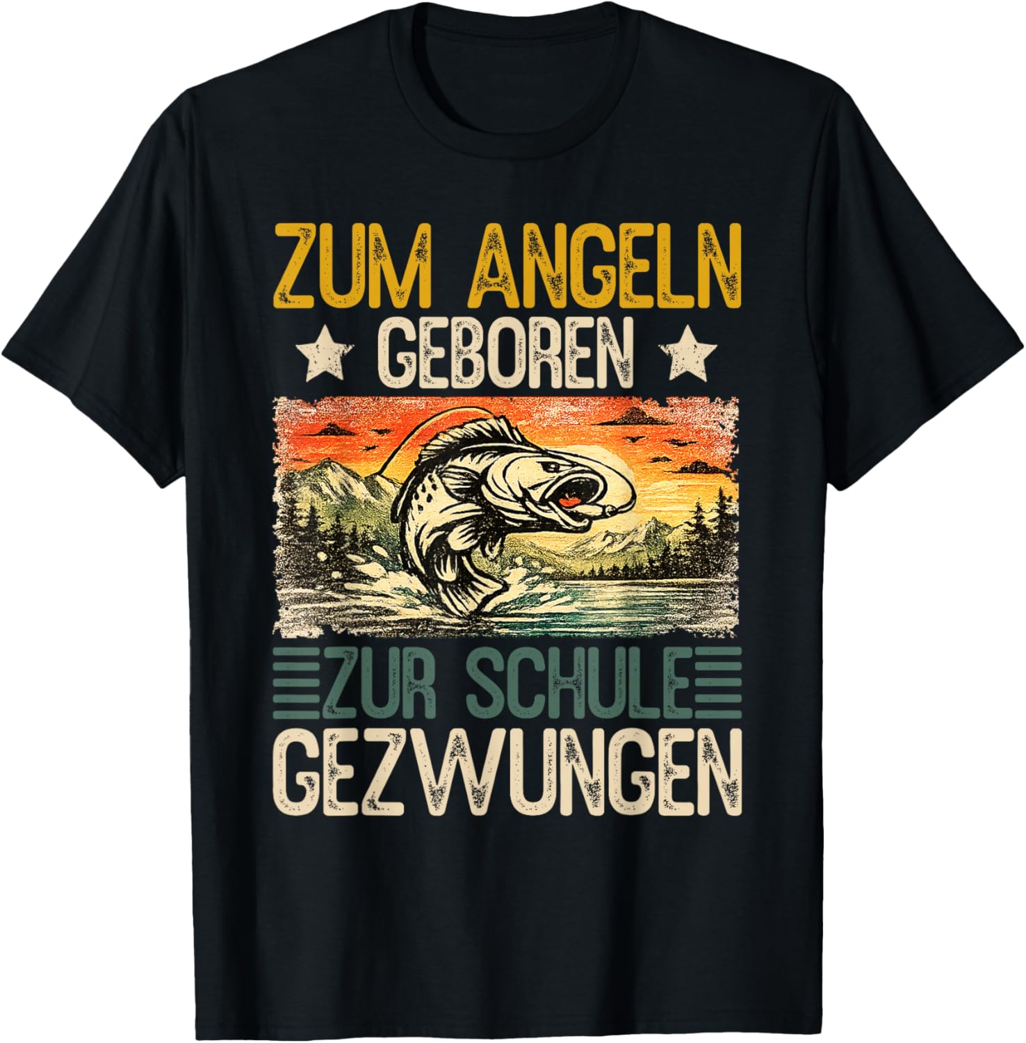 Zum Angeln geboren – Zur Schule gezwungen | Lustiger Angler T-Shirt - T-Shirt | Black