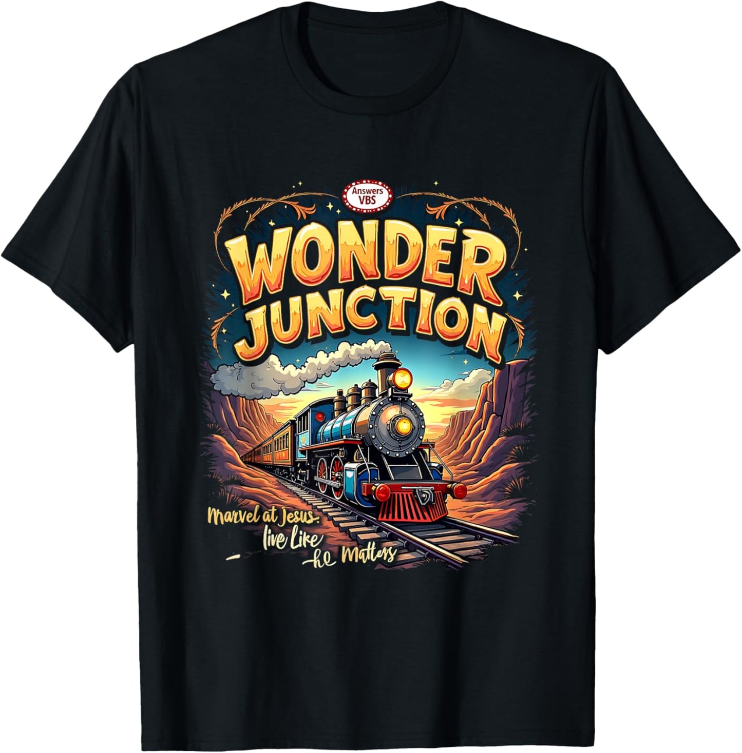 Vintage Wonder Junction VBS Train Theme Christian Graphic T-Shirt - T-Shirt | Black