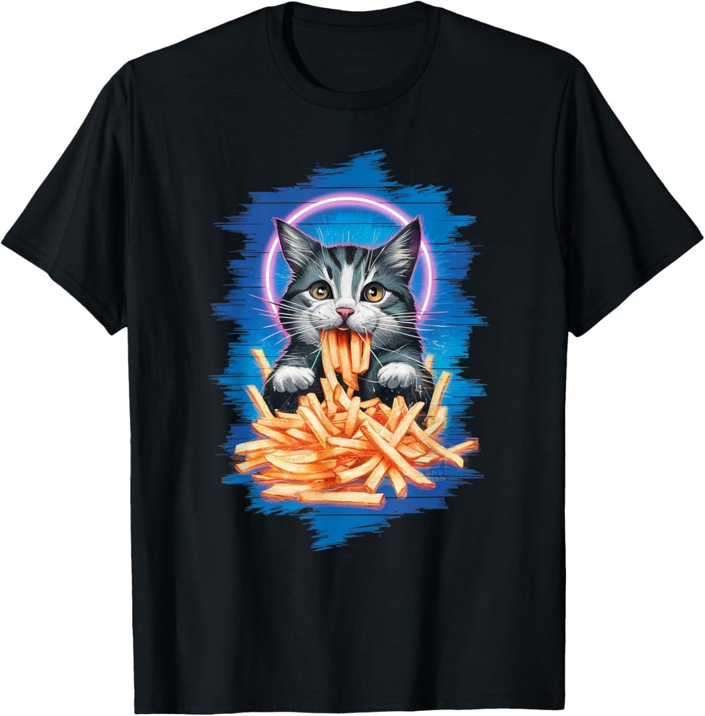 Funny Cat French Fries Humorous Potato Food Lovers T-Shirt - T-Shirt | Black