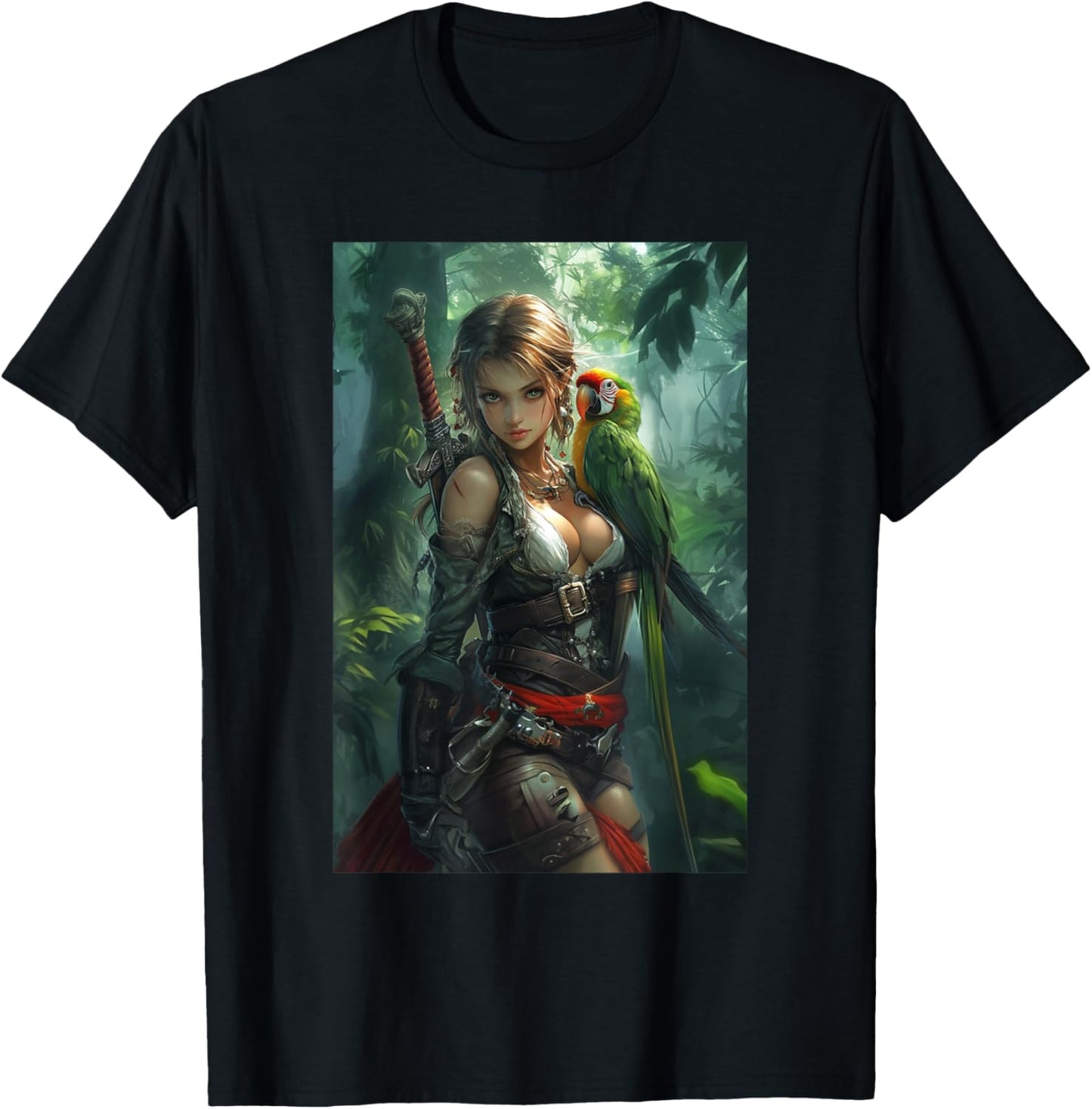 Sexy Anime Girl Pirate Manga Artwork Anime Merch T-Shirt - T-Shirt | Black
