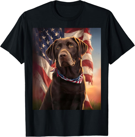 4th of July Dog American Chocolate Labrador Veteran's Day T-Shirt - T-Shirt | Black