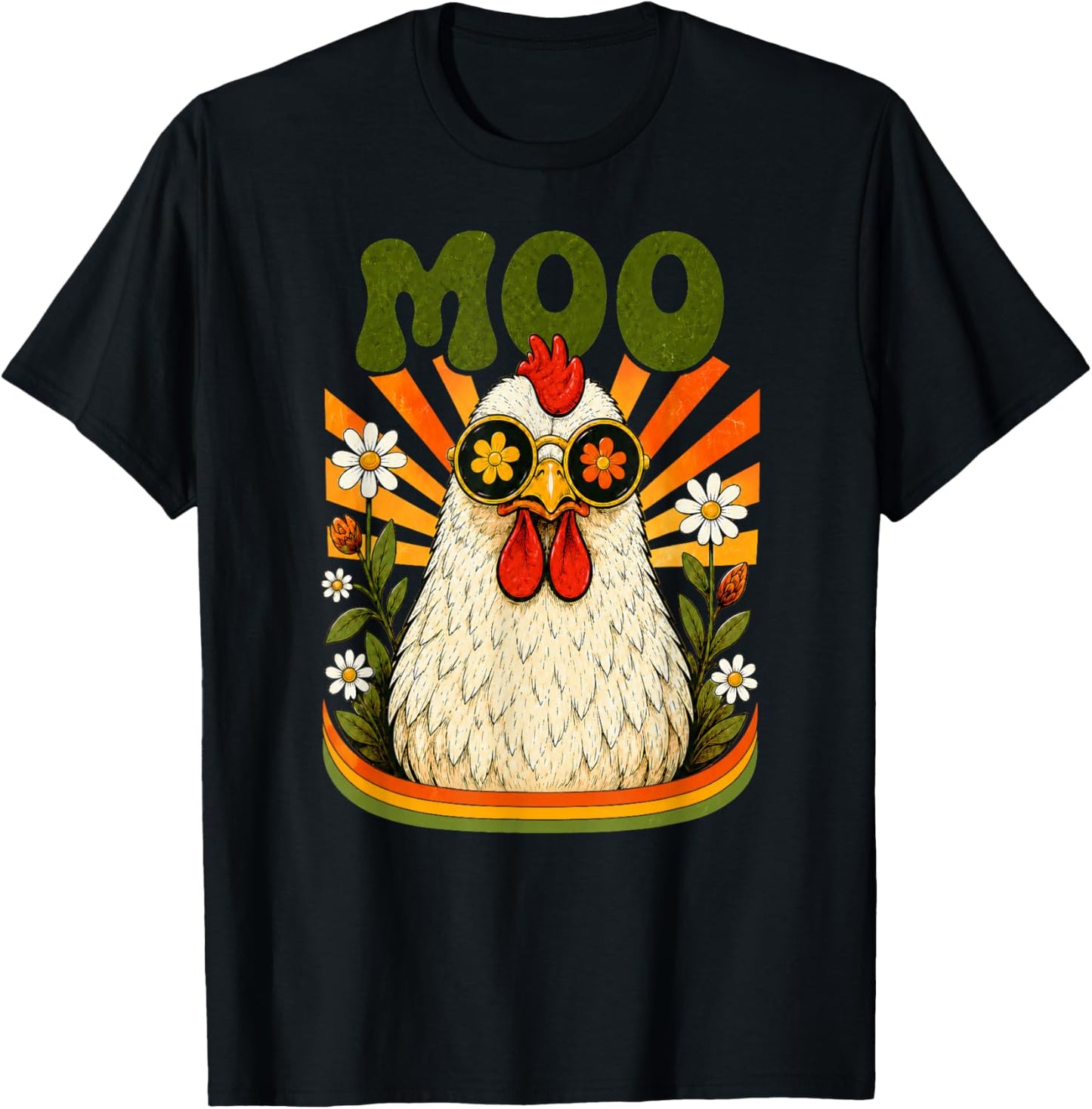Funny Moo Chicken Men Women Farm Animal Vintage T-Shirt - T-Shirt | Black