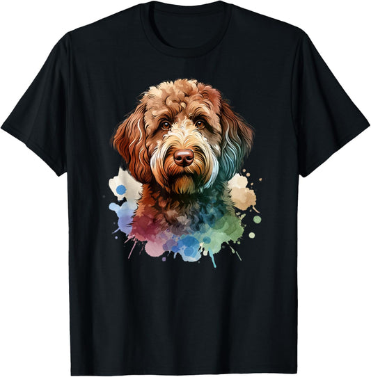 Doggies Unlimited Chocolate Labradoodle Dog Watercolor Artwork T-Shirt - T-Shirt | Black