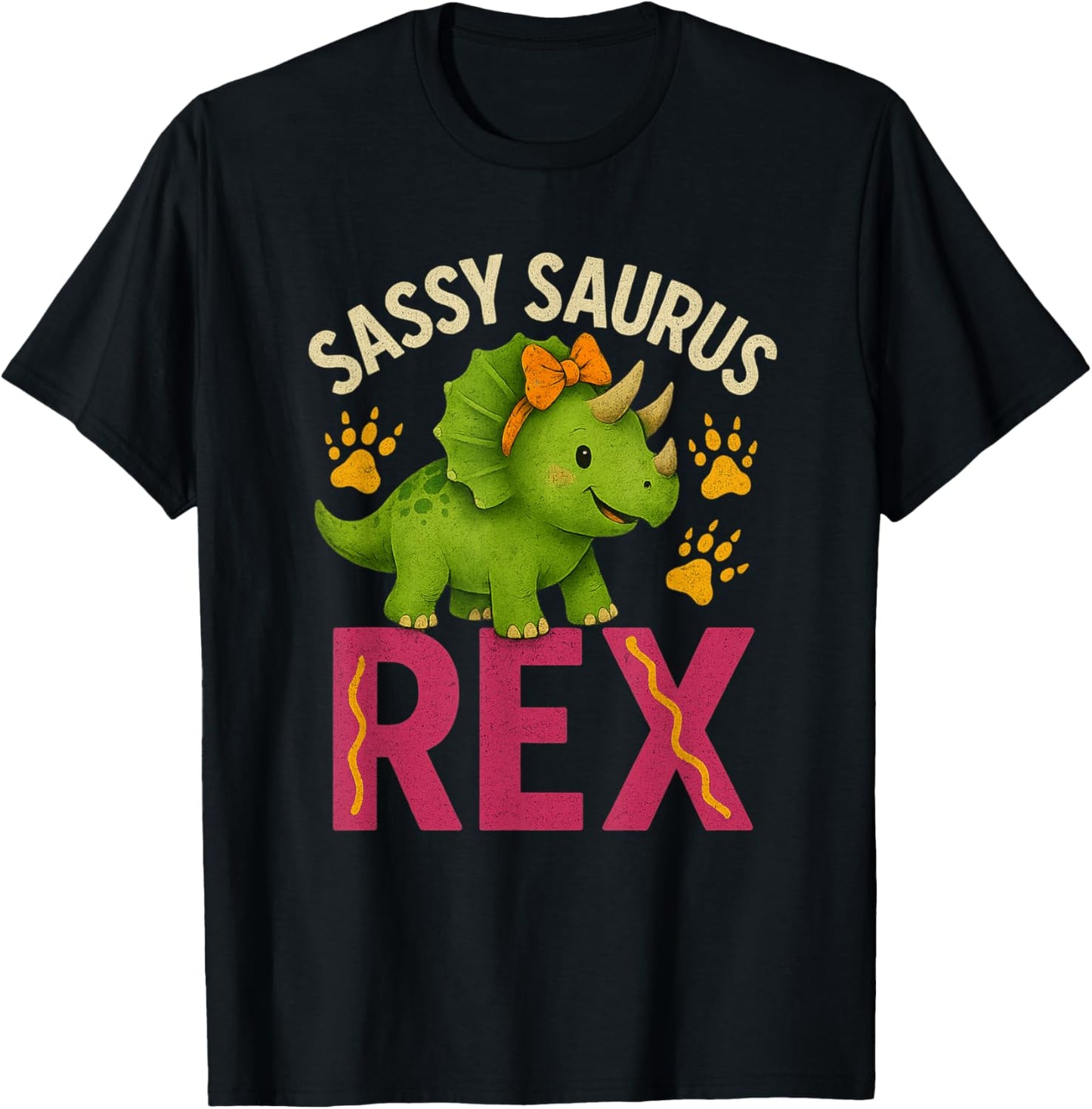 Sassy Saurus Cute Dinosaurs Design for Girls T-Shirt - T-Shirt | Black