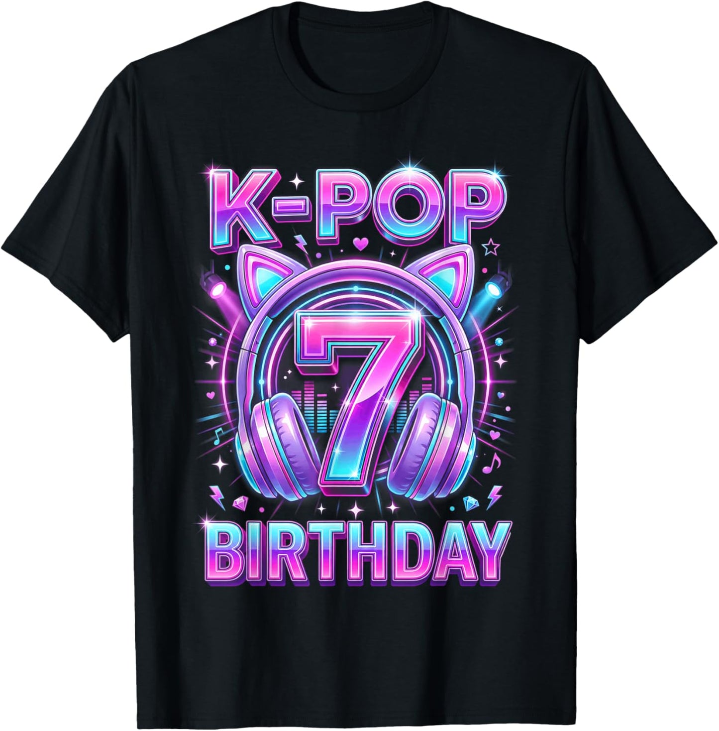 K-Pop 7th Birthday Kpop Girl 7 Year Old Korean Music T-Shirt - T-Shirt | Black