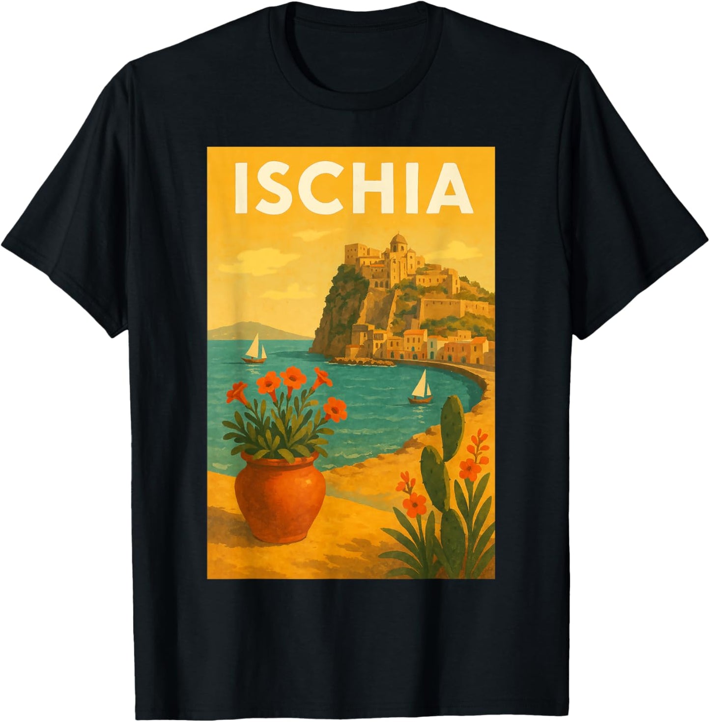 Ischia Vintage Travel Poster Art Print for Home Office T-Shirt - T-Shirt | Black