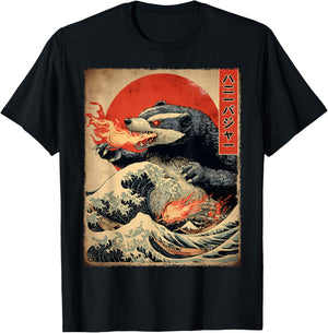 Honey Badger Ratel Kaiju Monster Poster Japanese Vintage T-Shirt - T-Shirt | Black