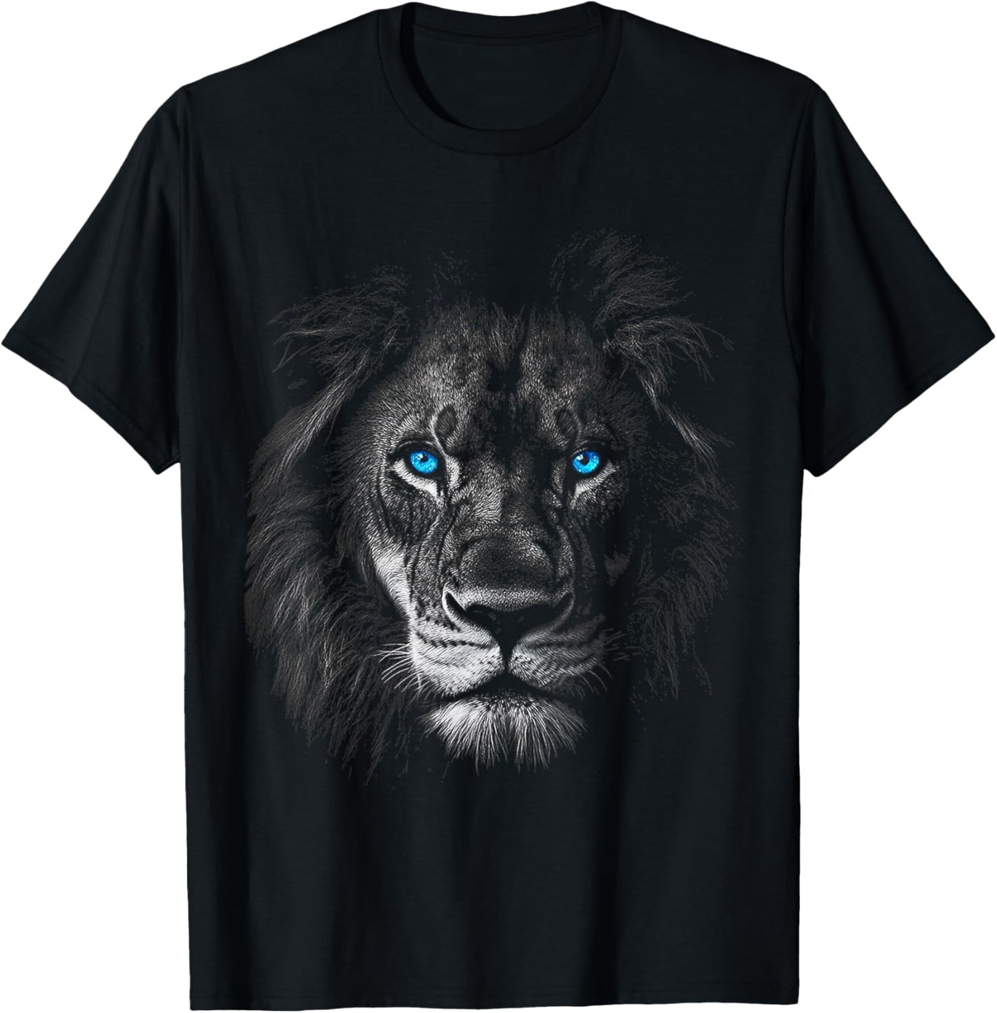 Lion Animal Motif Blue Eyes Artwork Lion T-Shirt - T-Shirt | Black