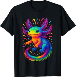 Colorful Rainbow Axolotl Graphic Cute Watercolor Axolotl T-Shirt - T-Shirt | Black