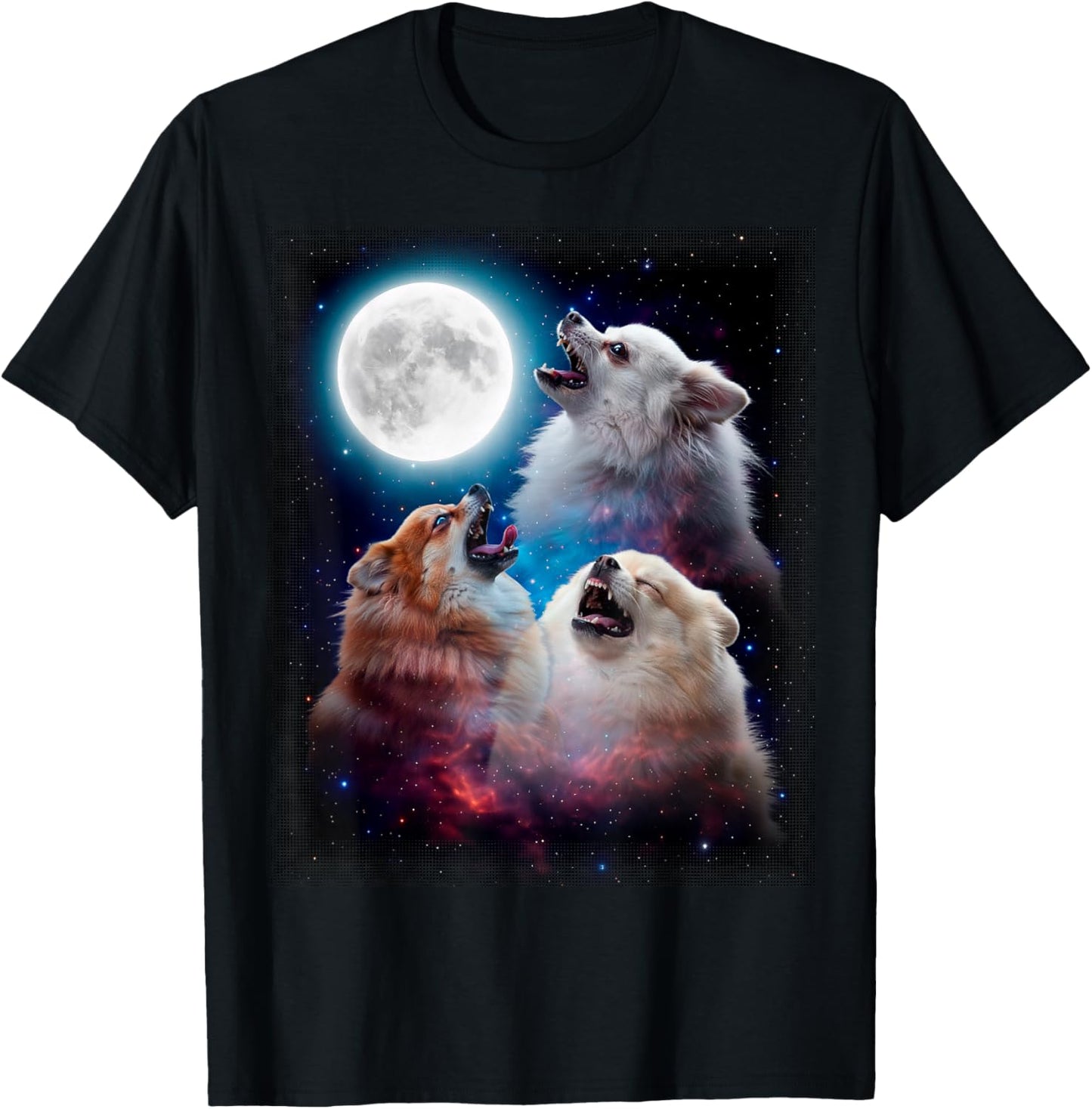 3 Pomeranians Moon Funny 80s 90s Retro Dog T-Shirt - T-Shirt | Black