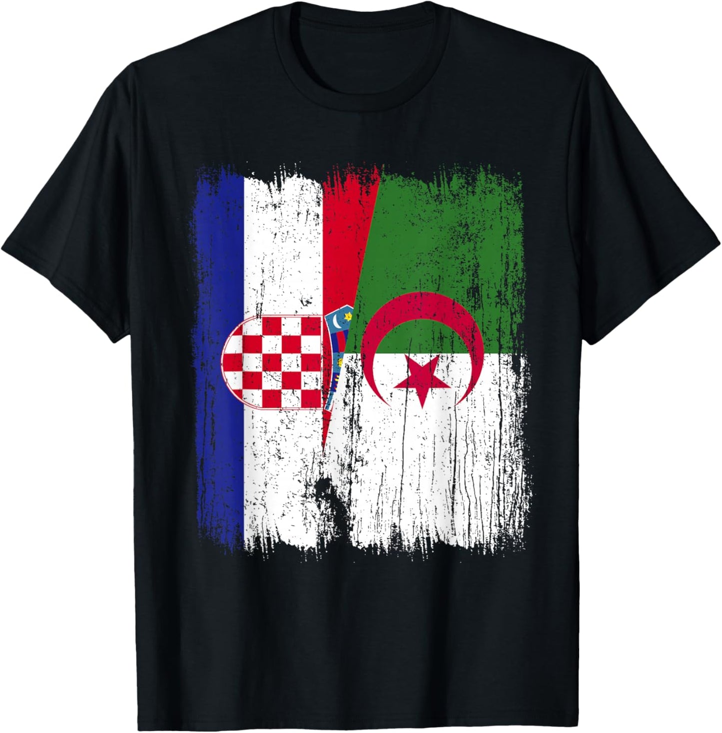 Croatie Algérie Demi Drapeau Croate Patrimoine Algérien T-Shirt - T-Shirt | Black
