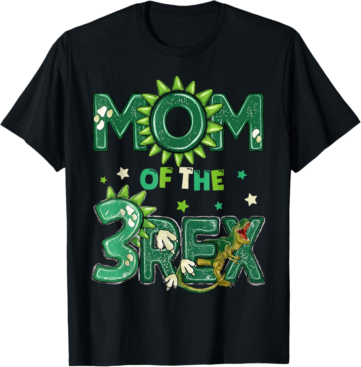 Mom of The Three Rex Birthday Dinosaur Family Matching T-Shirt - T-Shirt | Black