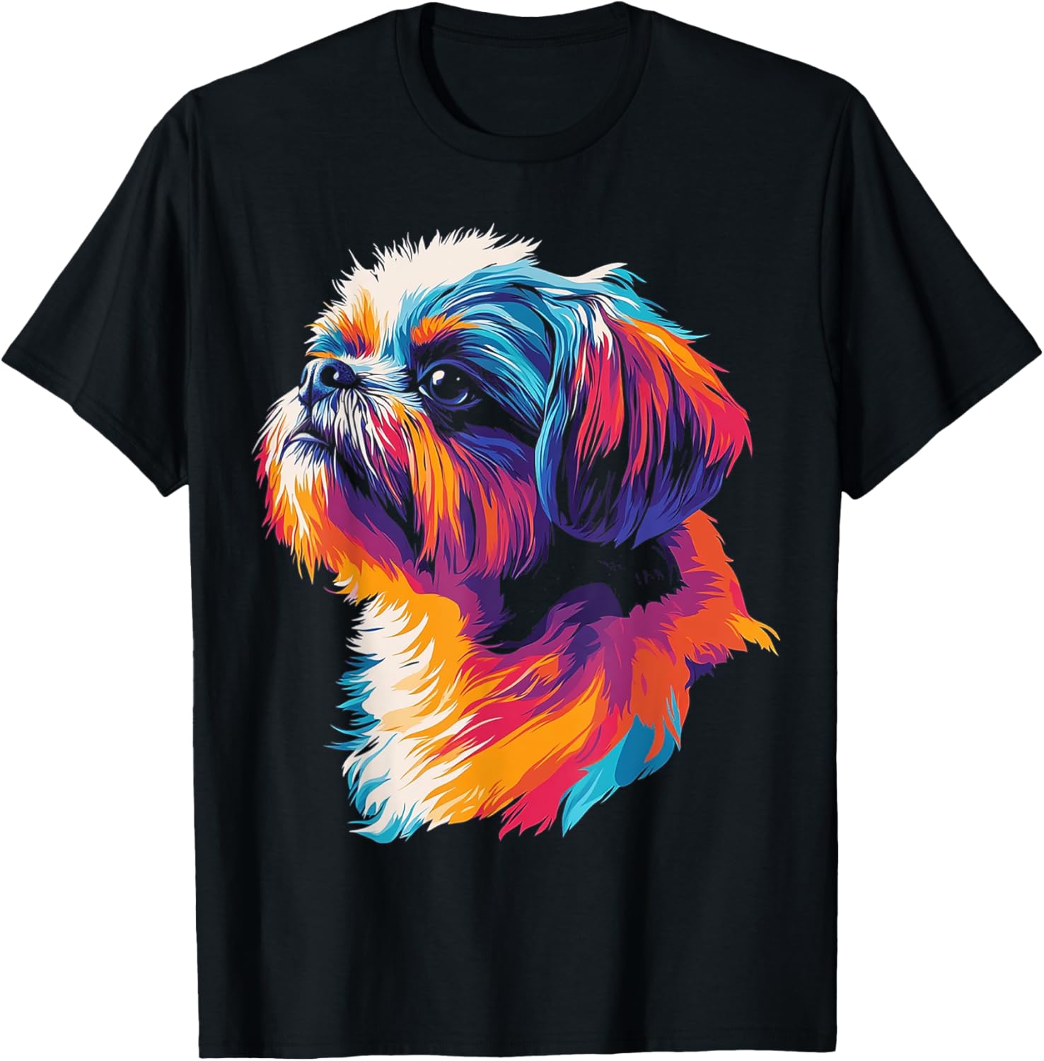 Shih Tzu Dog Motif Pet Artwork Blue Eyes Shih Tzu T-Shirt - T-Shirt | Black