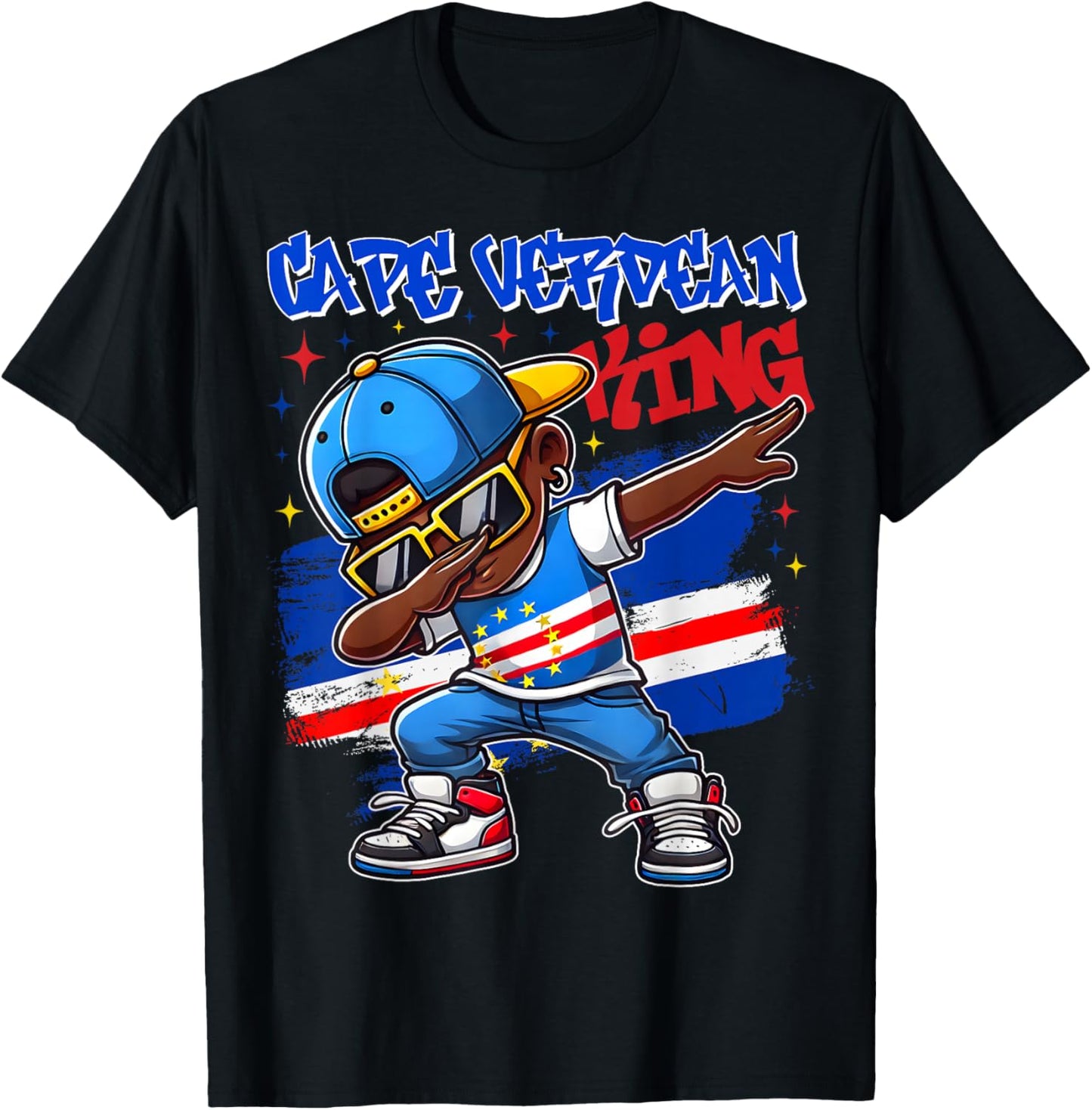 Cape Verdean King Dabbing Cape Verde Flag Pride for Kids T-Shirt - T-Shirt | Black