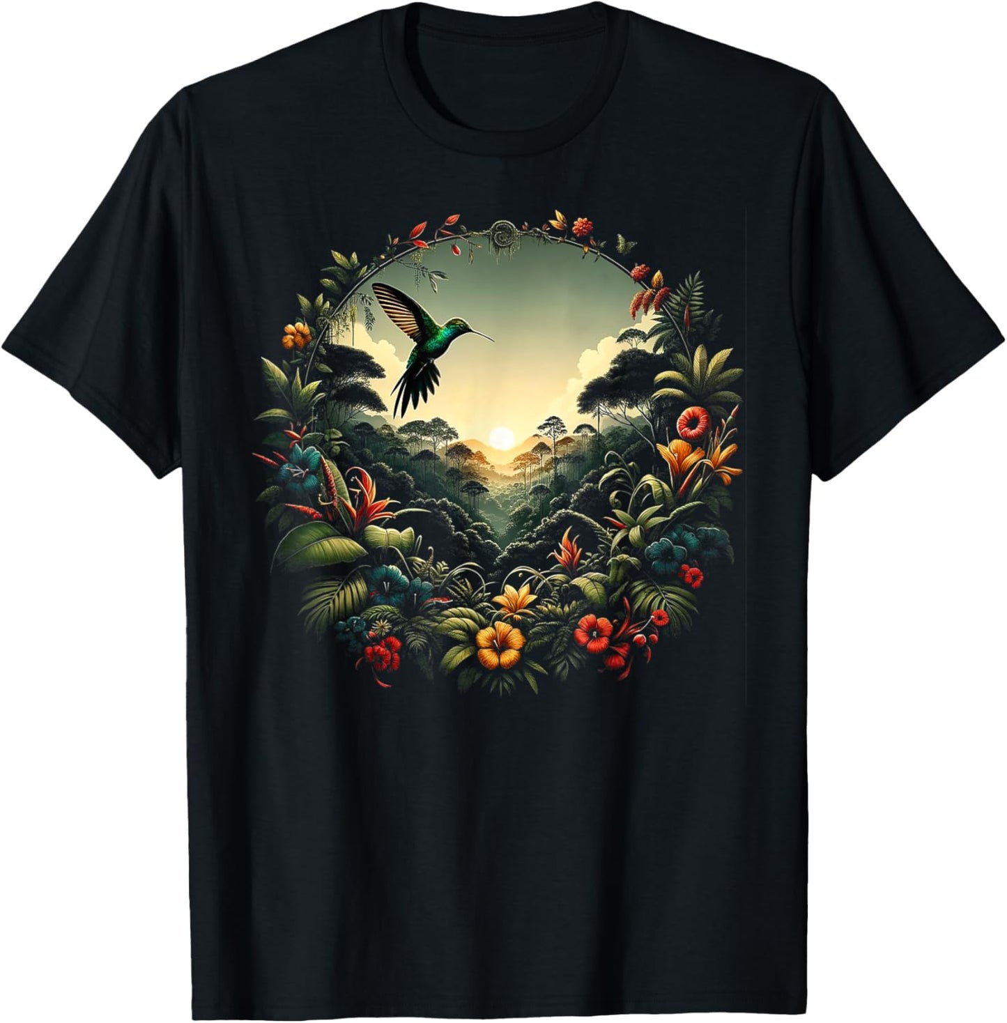 Hummingbird Beautiful Bird Watcher Floral Outfit T-Shirt - T-Shirt | Black
