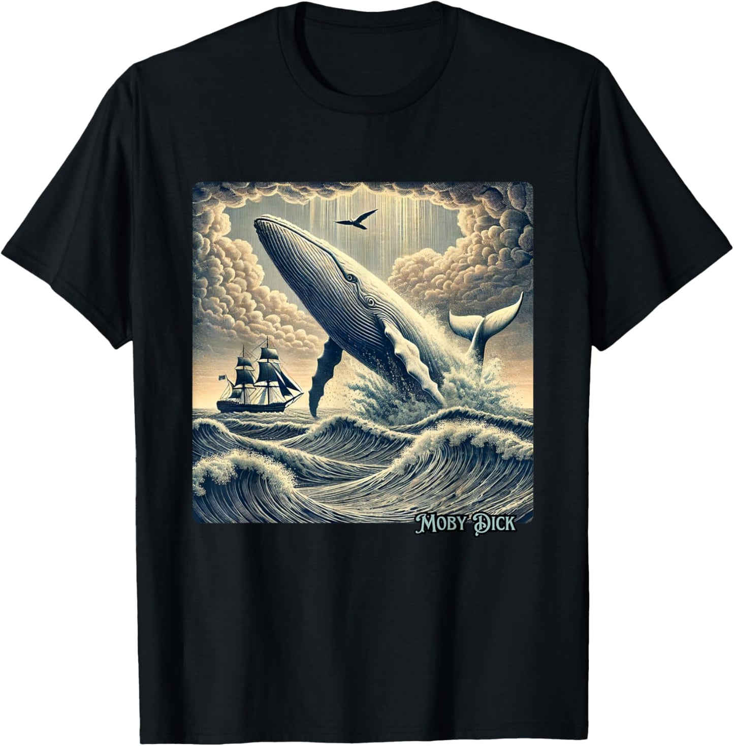 Moby Dick Adventure Graphic | Nautical Whale Tale Design T-Shirt - T-Shirt | Black