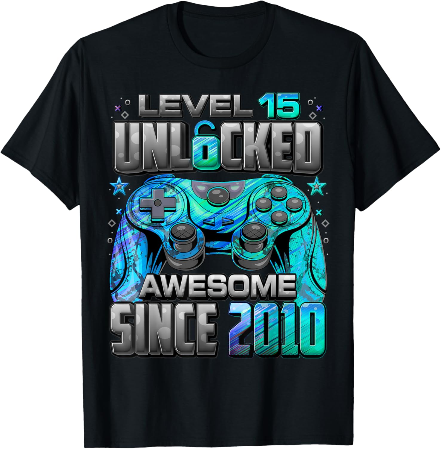 Level 15 Unlocked Awesome Since 2010 15th Birthday Gaming T-Shirt - T-Shirt | Black