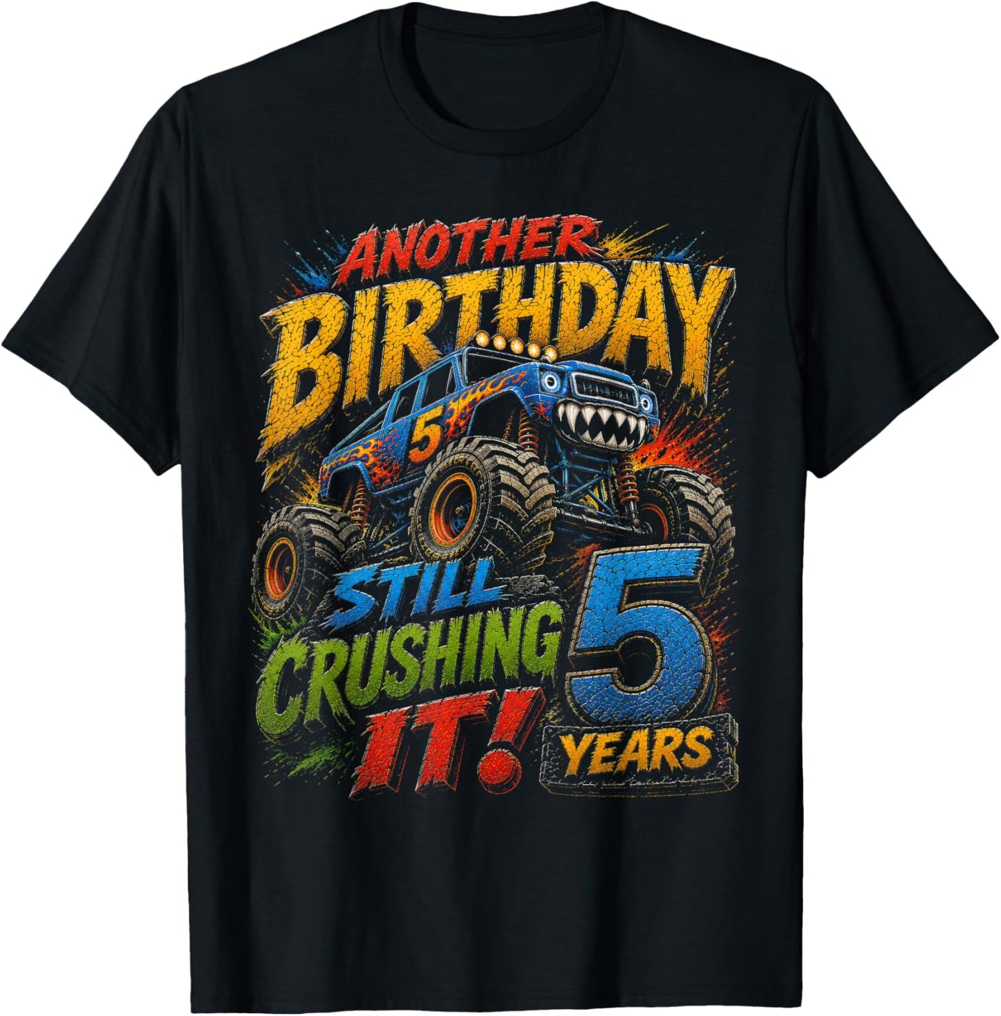 Monster Truck 5th Birthday Shirt 5 Year Old Boy T-Shirt - T-Shirt | Black