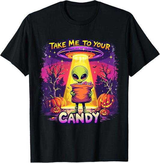 Funny Alien Halloween Costume Trick or Treat Space UFO Candy T-Shirt - T-Shirt | Black