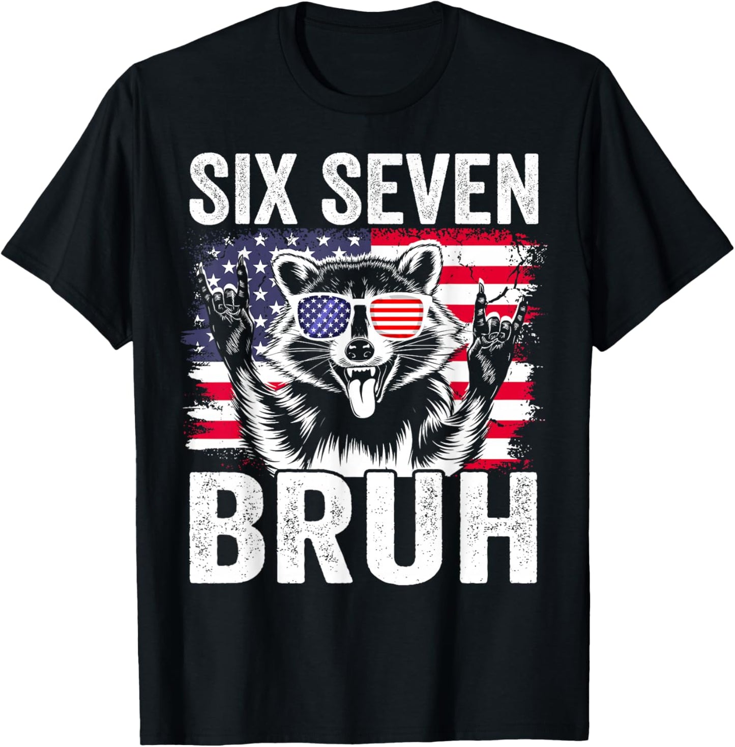 4th of July Boys Outfit American Patriotic 67 Six Seven Bruh T-Shirt - T-Shirt | Black