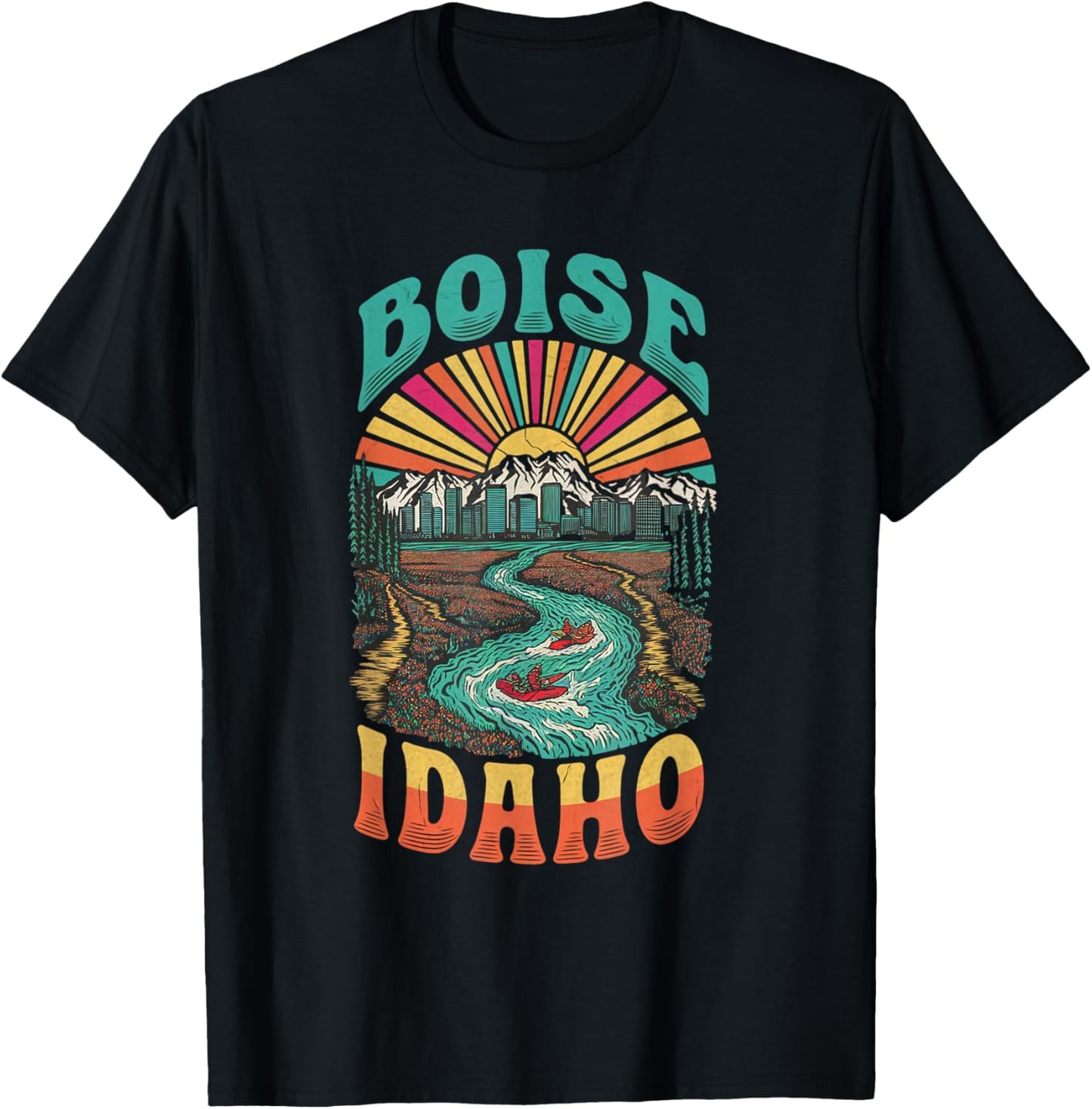 Retro Boise Idaho Sunset Skyline Vintage T-Shirt - T-Shirt | Black