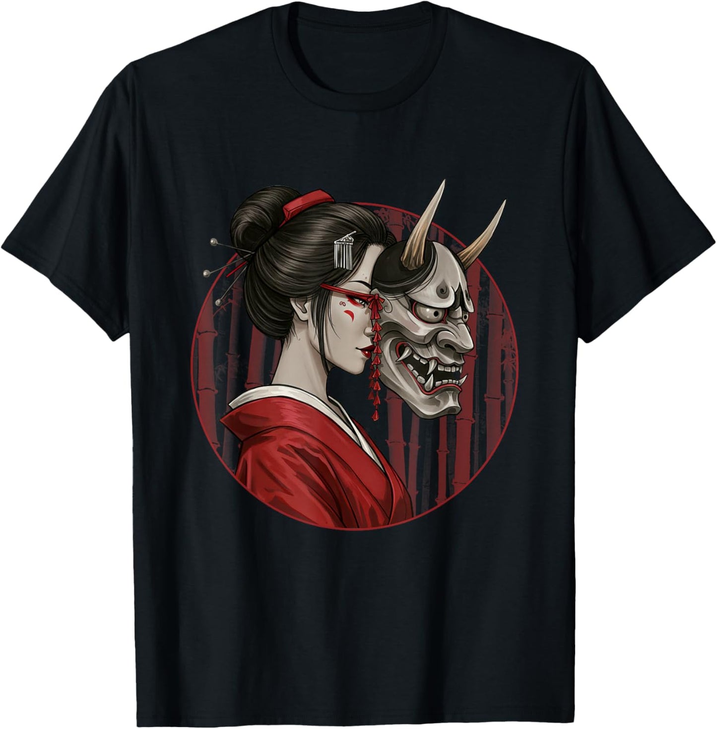 Geisha Hannya Noh mask Oni Aesthetics Japanese graphics T-Shirt - T-Shirt | Black