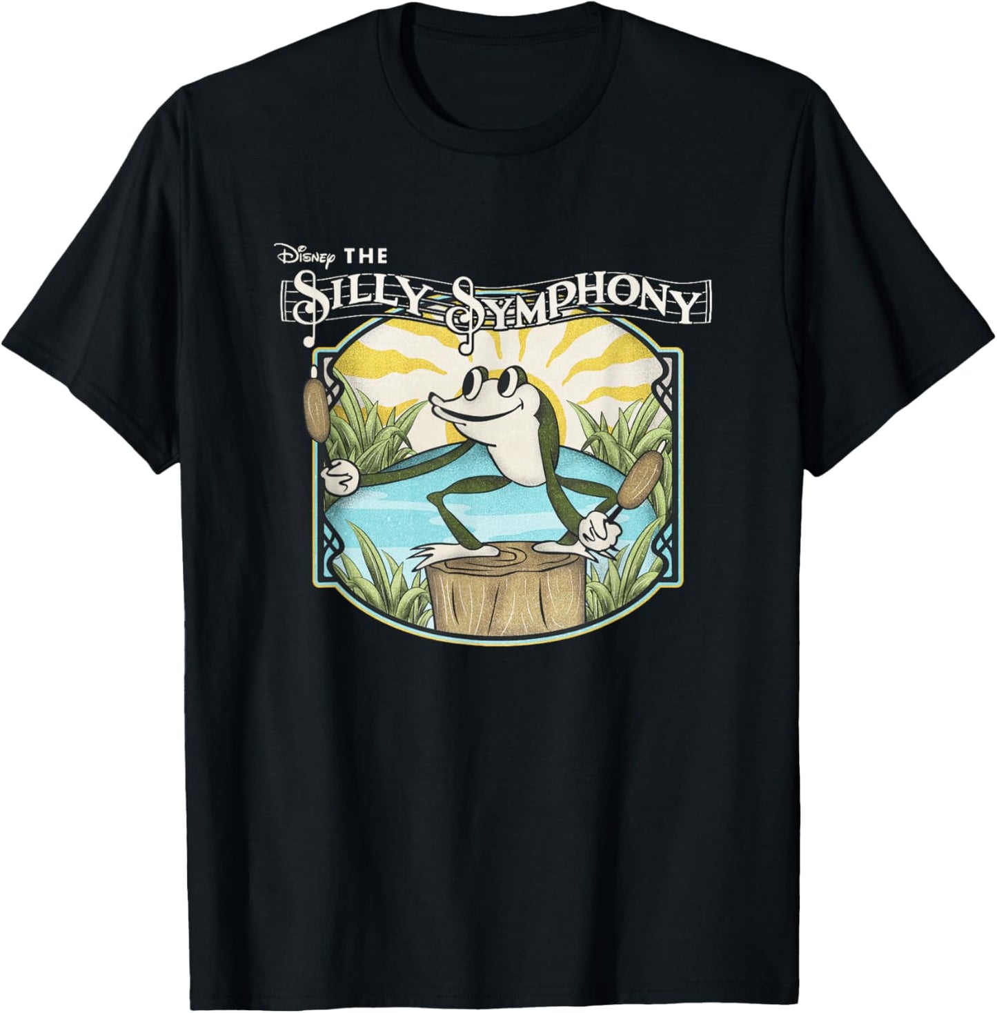 Disney Silly Symphonies Spring Frog Pond Vintage Chest Logo T-Shirt - T-Shirt | Black