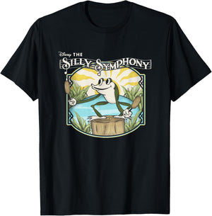 Disney Silly Symphonies Spring Frog Pond Vintage Chest Logo T-Shirt - T-Shirt | Black