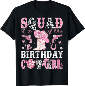 Squad Of The Birthday Cow-Girl Pink Disco Rodeo Western T-Shirt - T-Shirt | Black