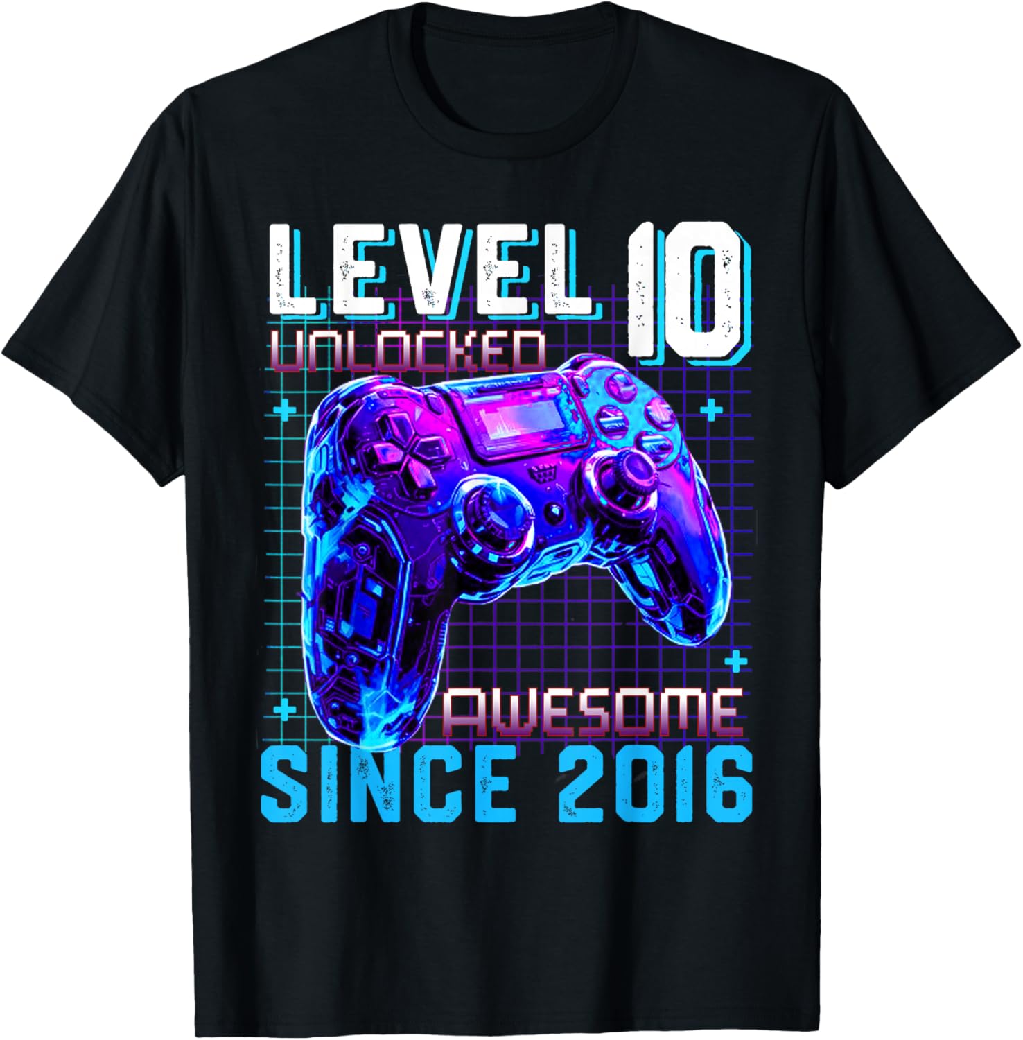 Level 10 Unlocked Awesome Since 2016 10th Birthday Gaming T-Shirt - T-Shirt | Black